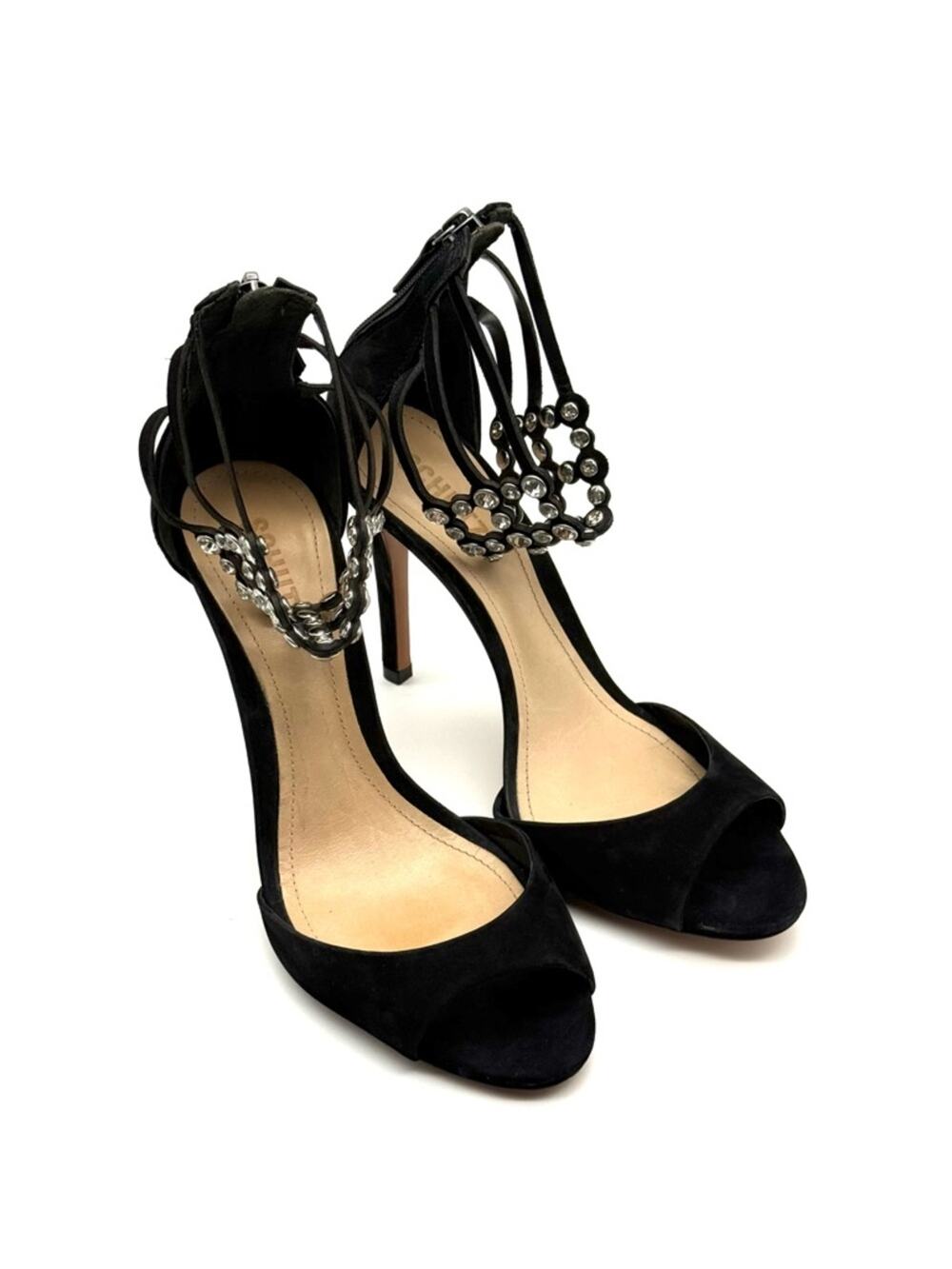 Schutz Black Suede Rhinestone Stiletto Heels 8.5